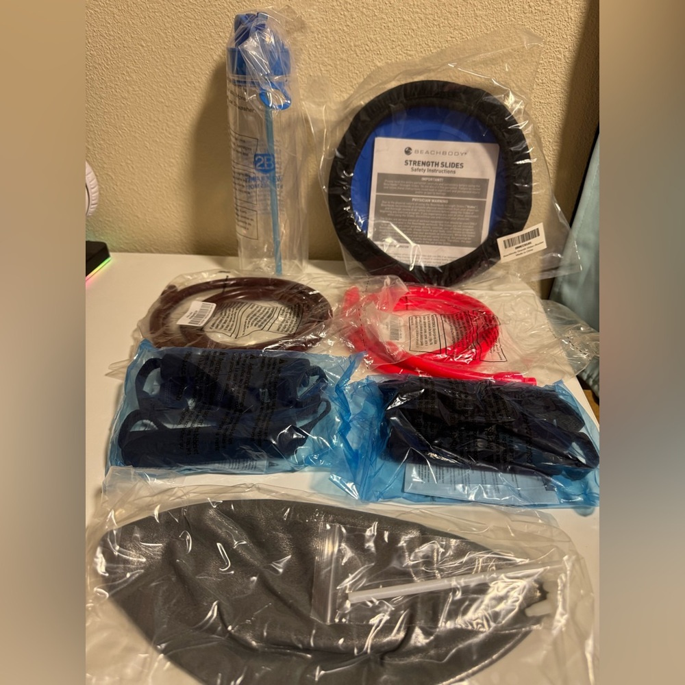 Beachbody bundle - bands with handles,ball,water bottle,sliders